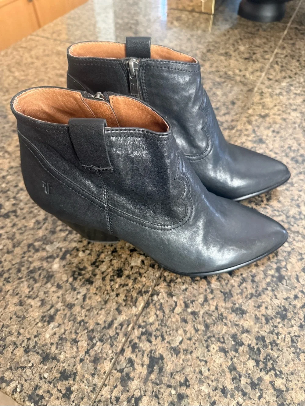 Frye Black Reina  Leather Ankle Booties with Low Heel
